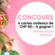 Gagnez 4 cartes cadeaux de CHF 50.– chacune, valables dans les boutiques des Centres Manor Chavannes, Vevey et Monthey !